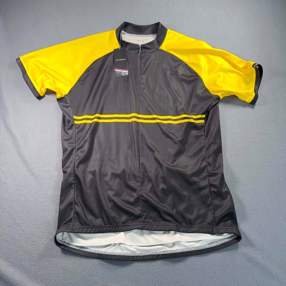 Primal Wear Cycling Jersey Mens 2XL NWT Black Yellow‎ 3/4 Zip Bike Shirt